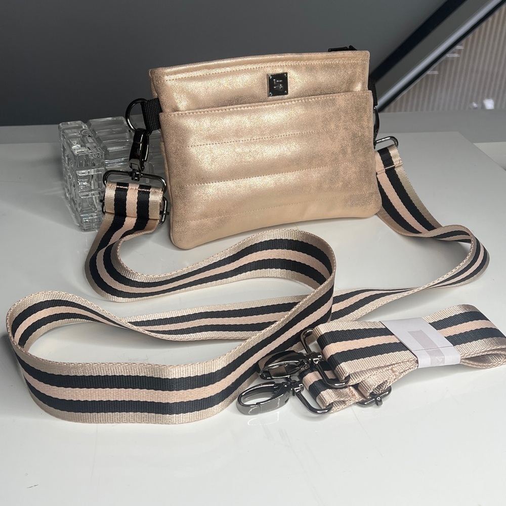 Think Royln Bum Bag Rose Gold Matte Metallic Crossbody Belt Bag With Two Straps